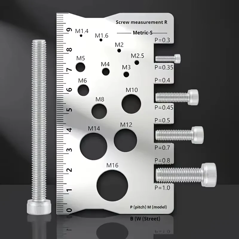 304 Stainless Steel Screw Measuring Gauge Set - Precision Thread Pitch & Bolt Size Caliper Tool | M12 Diameter Ruler | Ideal Fat