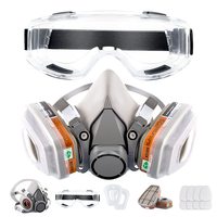 Reusable Half Face Cover Gas Mask with Safety Glasses Double Filtration for Chemical Organic Vapor Welding Woodworking Protect