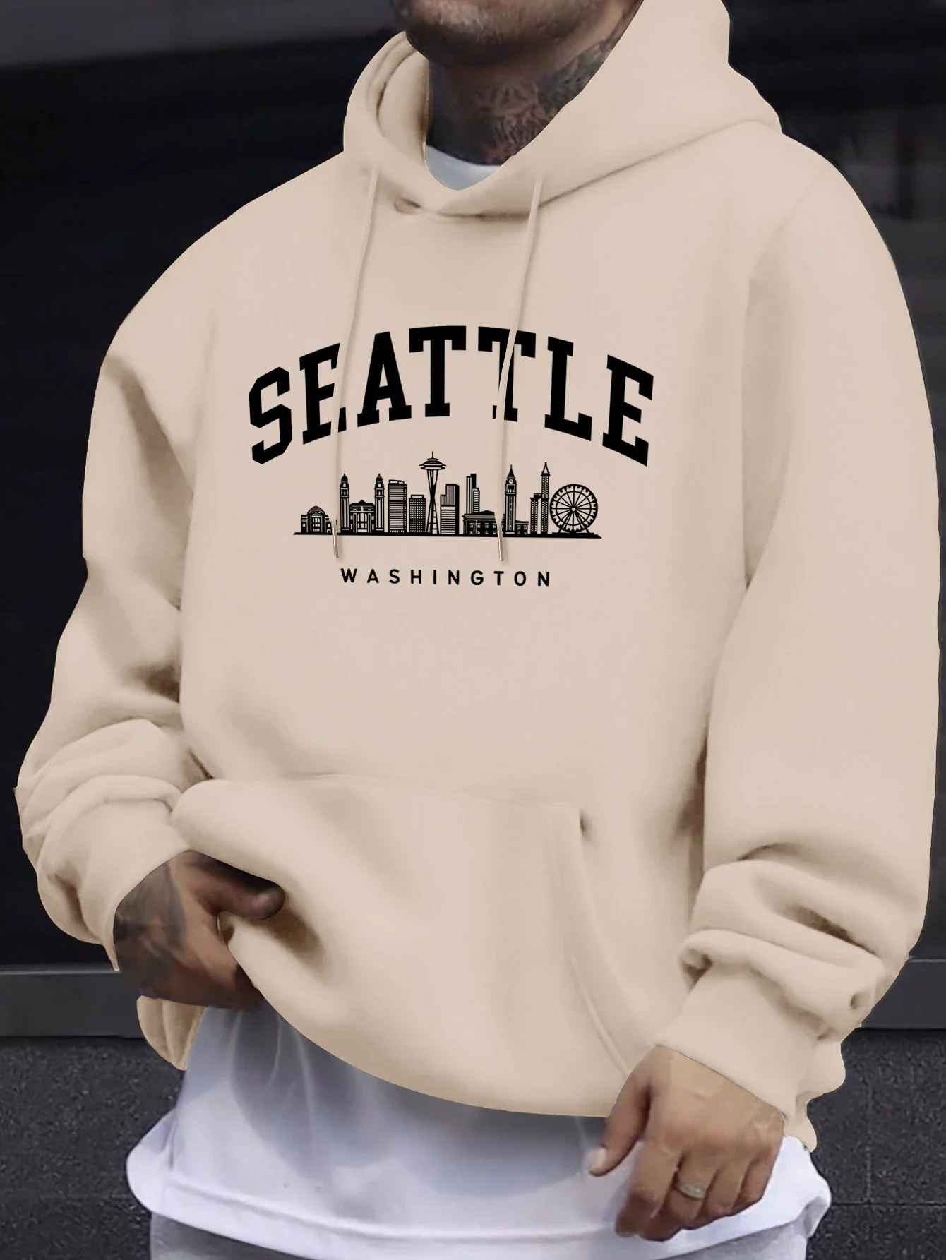 Seattle Washington Letter Creative Printing Commute Tops Man Fleece Autumn Hoodie Casual Sports Sweatshirt Fashion Simple Hoodie