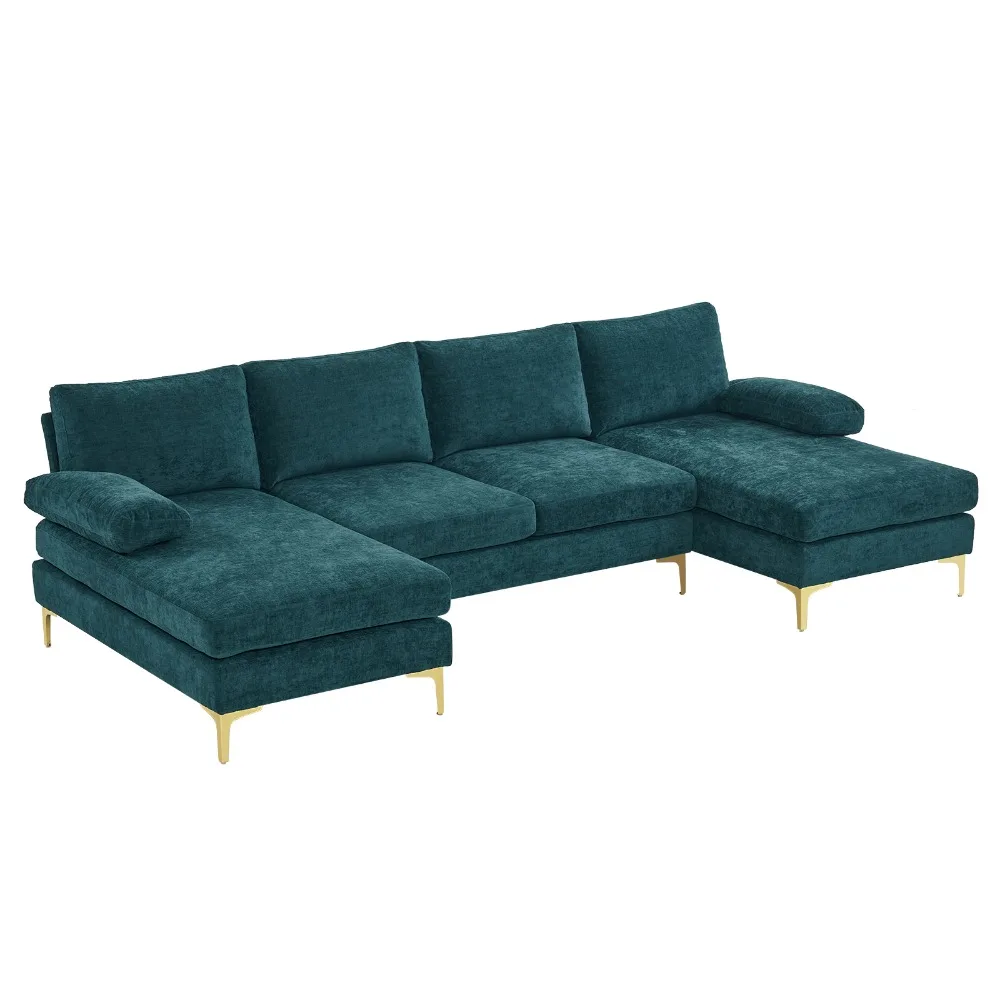 

U-Shaped 4-Seat Indoor Modular Sofa Blue-Green Color, Living Room Sofas