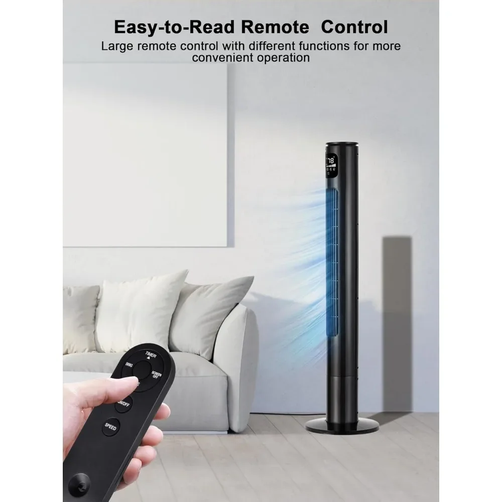 مروحة برجية 46 بوصة مع جهاز تحكم عن بعد، مروحة 28 قدم/ثانية لغرفة النوم مع مؤقت 24 ساعة، 120 °   مروحة متأرجحة مع 3 سرعات و3 أوضاع