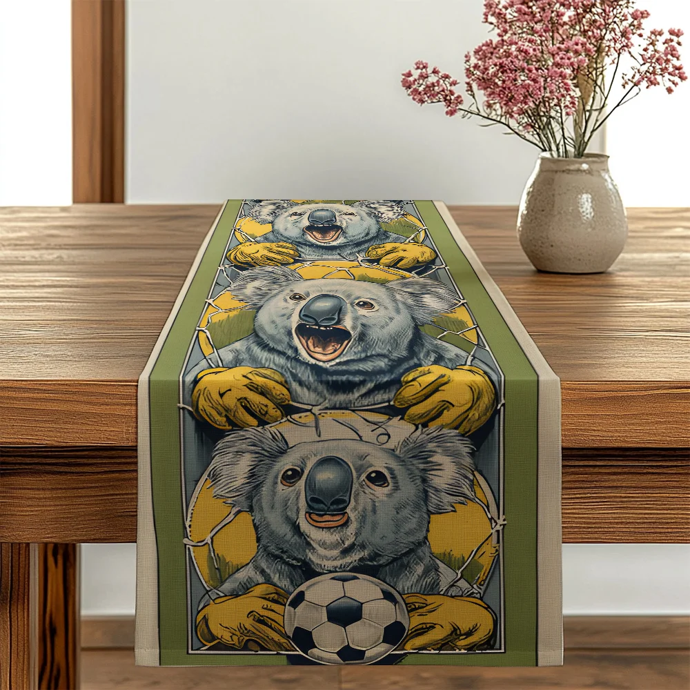 1 Piece of Creative Koala Football-Themed Table Runner, Suitable for Farmhouse, Indoor, Kitchen, Celebrations, Table Decoration, Restaurant, and Banquet Decoration Supplies