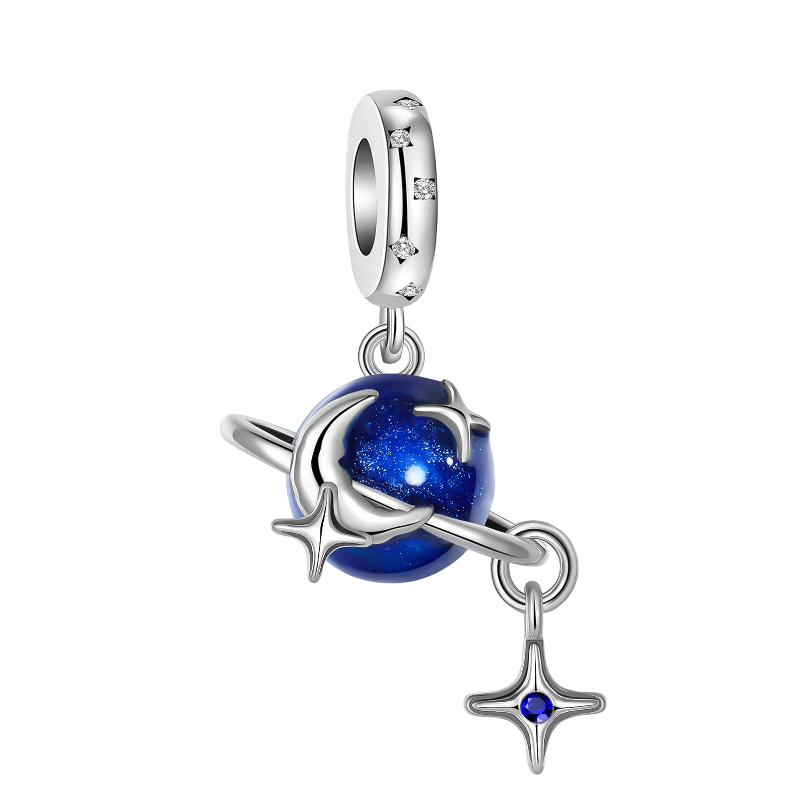 

925 sterling silver blue earth moon star boutique pendant fit pandora original bracelet charm beads necklace Diy female jewelry