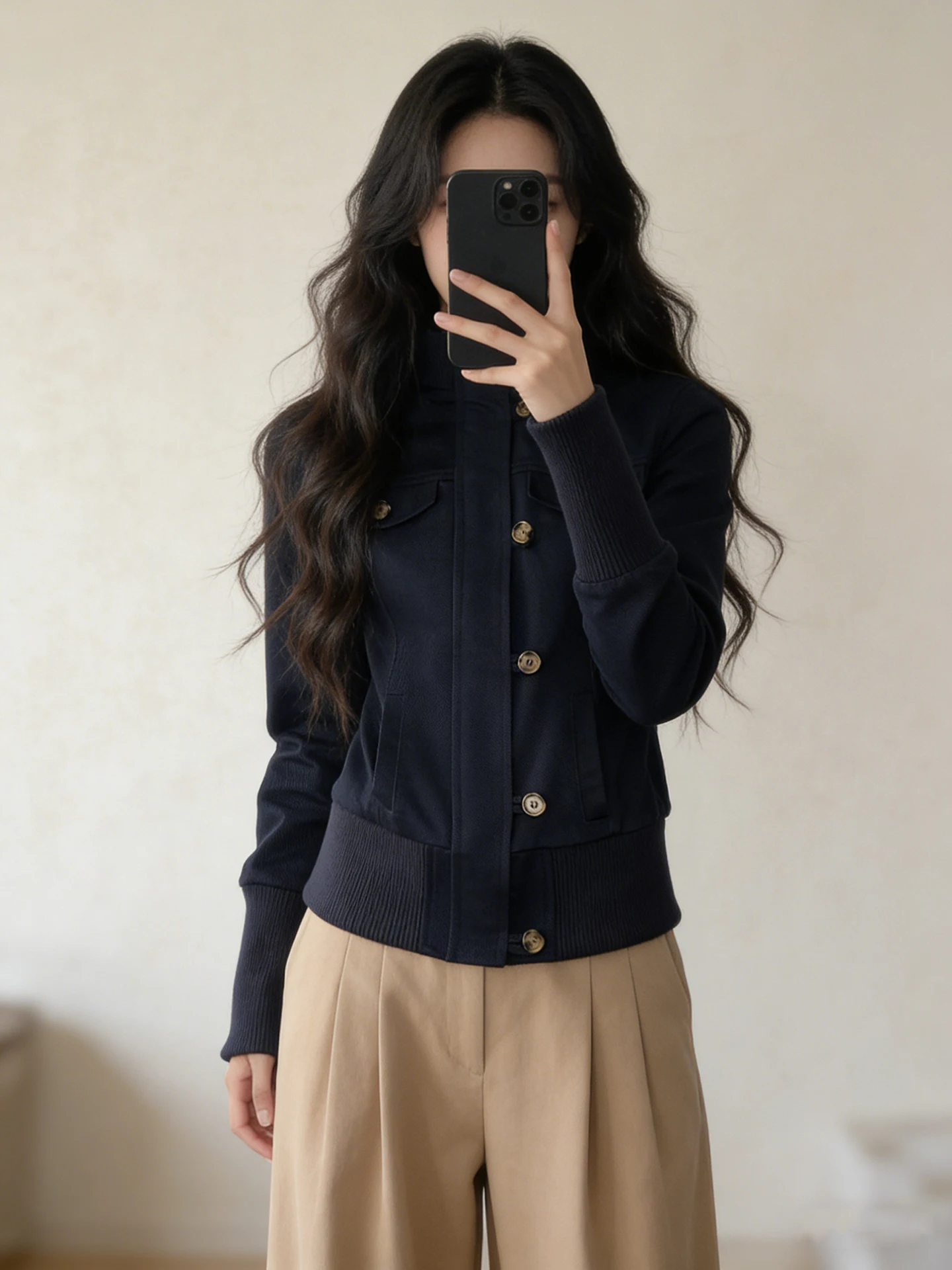 

Retro Sle Zipper High Collar ort Jaet Women's Slim Fit Top Korean Sle Spring New Arrival Slimming Effectiven