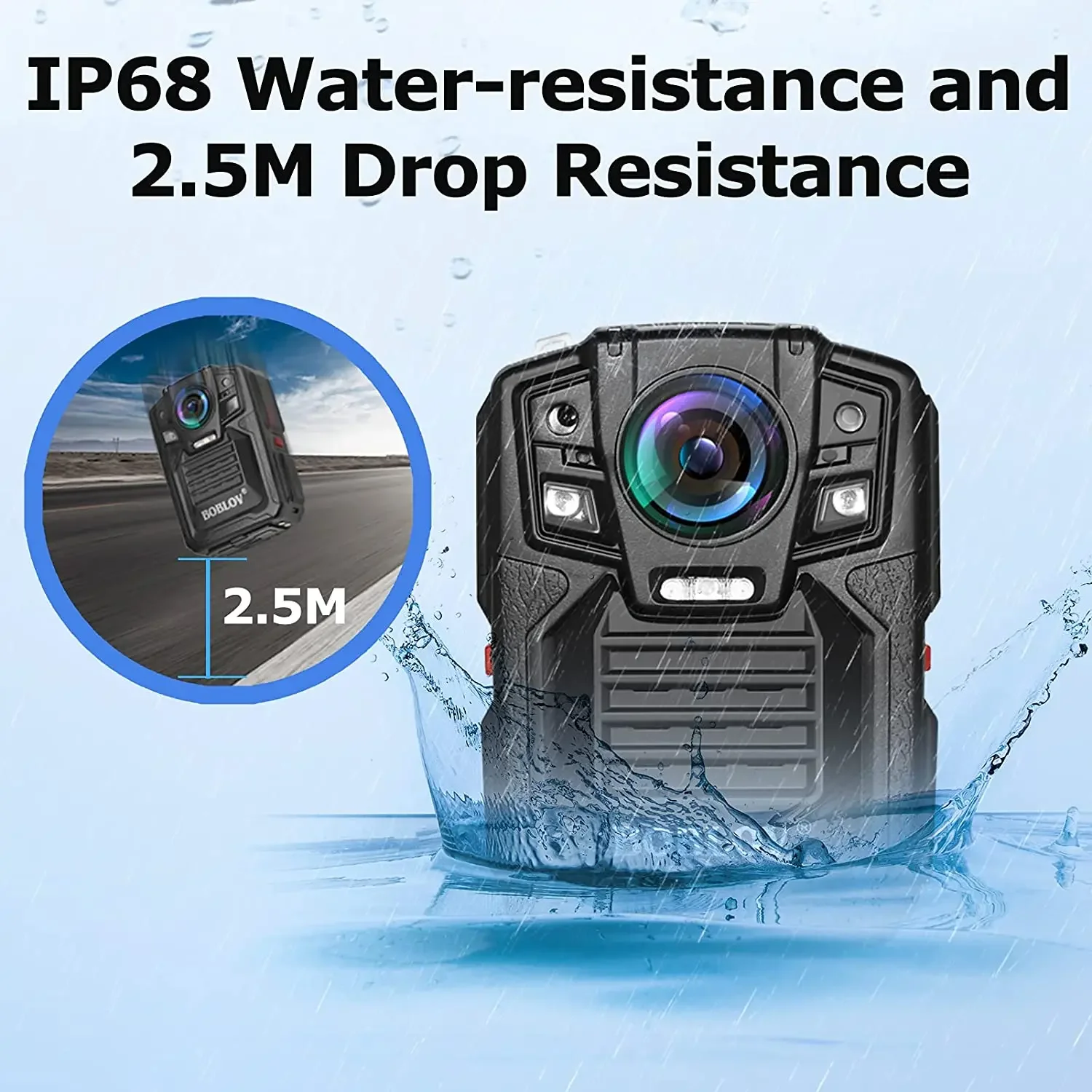 BOBLOV HD66/D7 2K 1440P Body Camera IP68 Waterproof Drop Resistant Two Batteries with Base Chest Camera Wearable Camera Body Cam