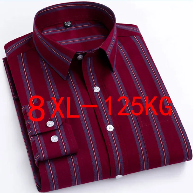 7XL 8XL 100% cotton new autumn/winter men\'s shirt plaid long sleeve Oxford plus size Business casual free ironing slim fit