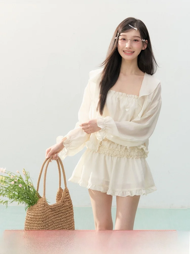

ELEVEN SP Spring New Women's Outfit Dress Set Korean Design Sense Open Cardigan Long Sleeve Loose Fit Breathable Lightweight