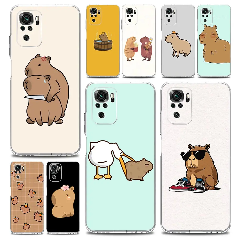 Cartoon Capybara Phone Case For Xiaomi Redmi Note 13 12 5G 9S 9 8 10 11 Pro Plus 4G 9T 13C 12C10C 9C 9A 7 Clear Cover