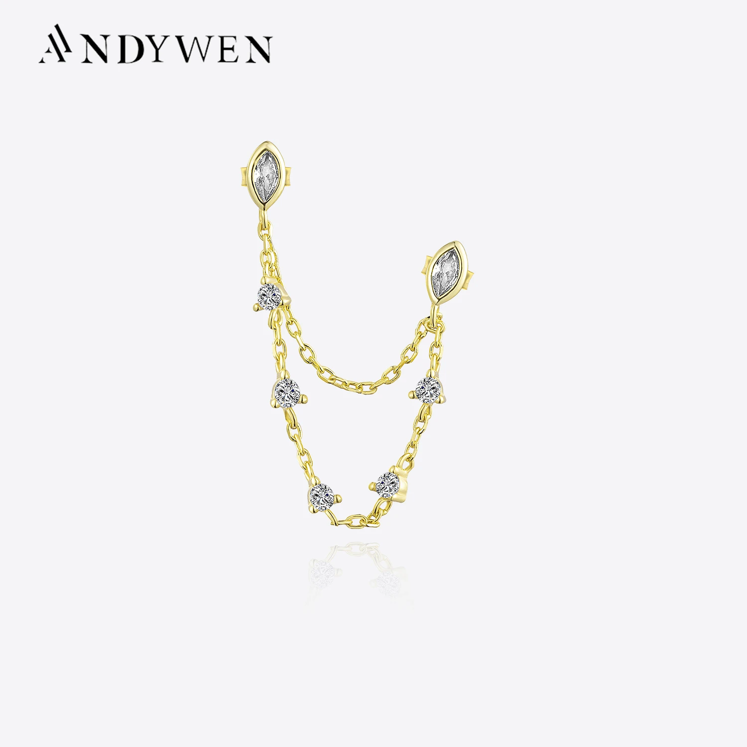 ANDYWEN-pendientes de plata esterlina 100% 925 para mujer, aretes de cadena con forma de lágrima de oro, óvalo, Piercing, joyería fina para boda, 2022