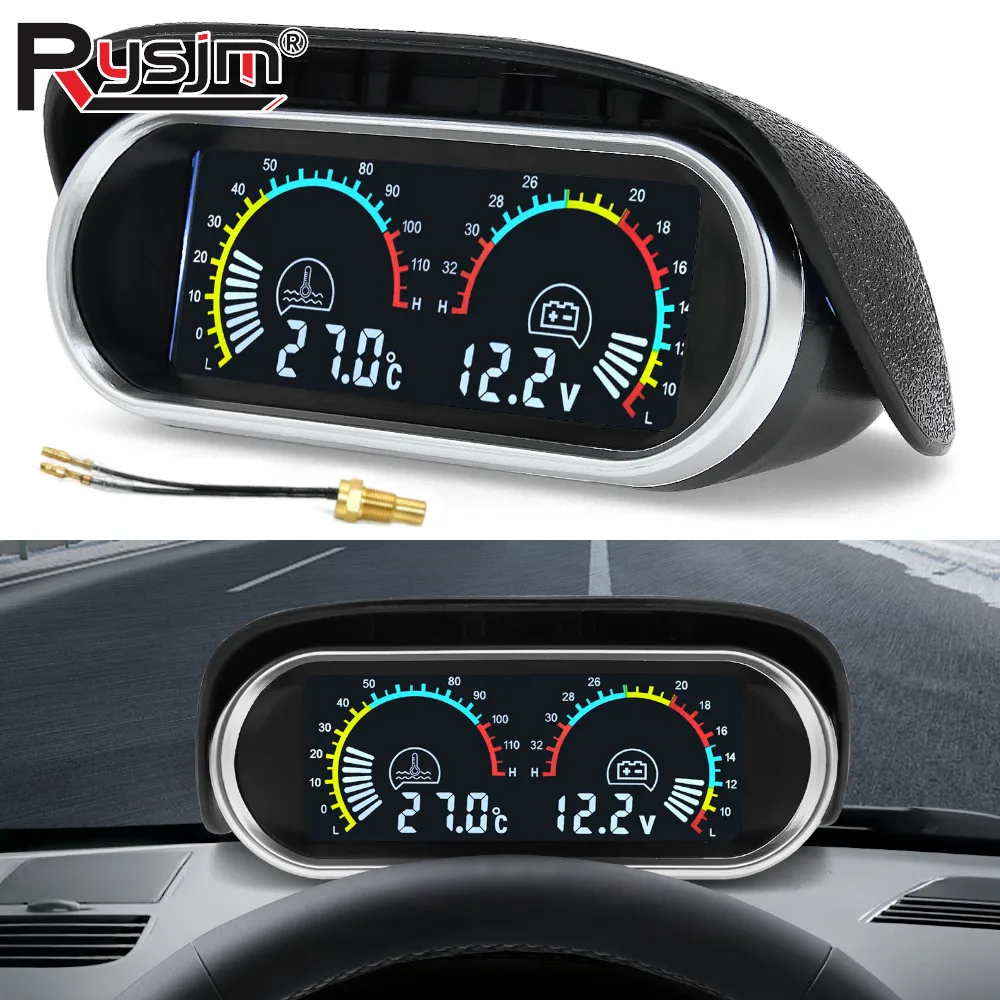 Medidor de Temperatura de Água e Voltímetro 2 em 1 para Carros e Caminhões 12V/24V com Sensor de Temperatura NPT de 1/8 polegada