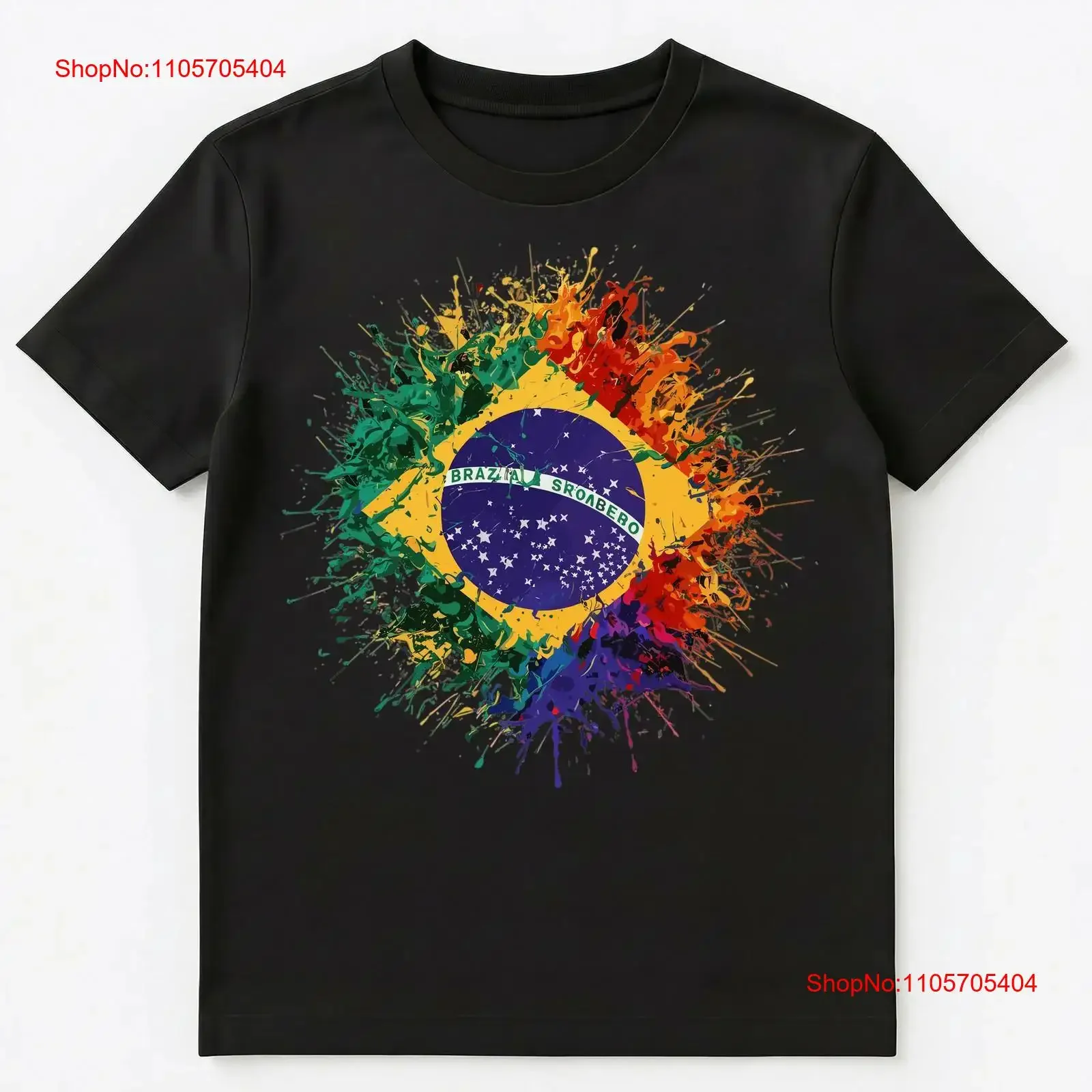 Colorful Paint Splash Brazil Flag Art T Shirt long or short sleeves vintage Washed designer clothes Versatile