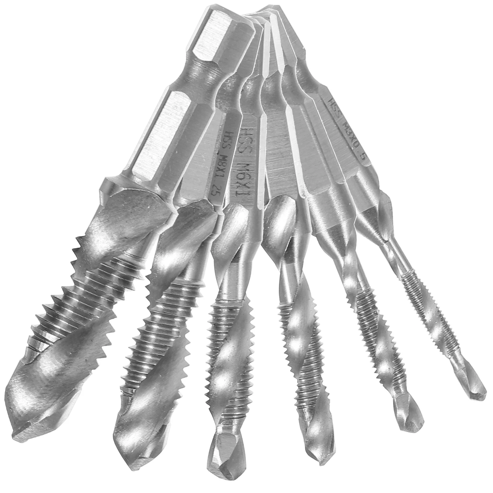 

6 Pieces High Speed Steel Tap Set 0.5 Multi Function Drilling Threading Chamfering Bits Tools Accessories