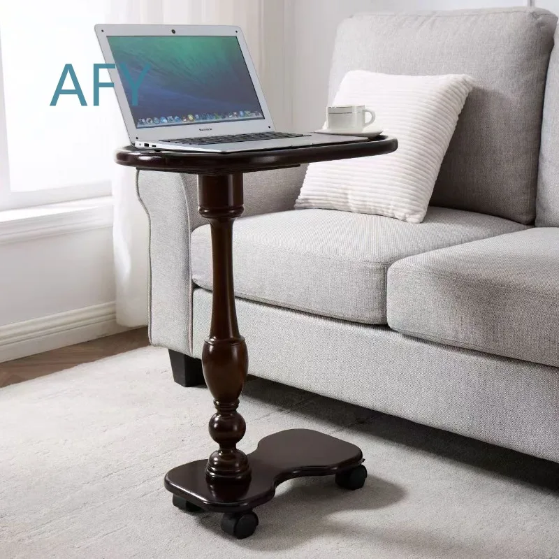 Vintage Solid Wood Workstation for Modern C-Shaped Movable Coffee Table for Space Saving Bedside Laptop Stand for Aesthetic