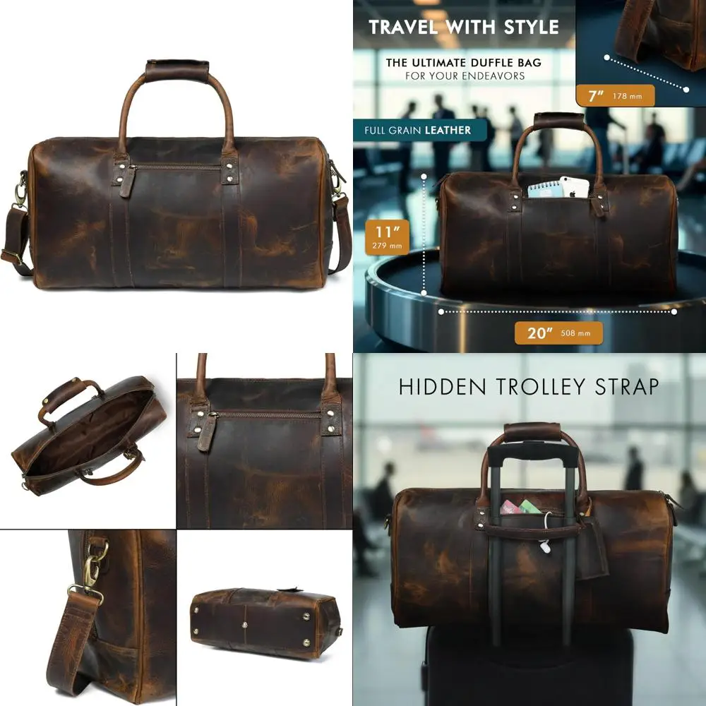 حقيبة دفل من الجلد المحبب بالكامل - حقائب سفر للجنسين طوال الليل وعطلة نهاية الأسبوع لصالة الألعاب الرياضية والرياضة، طراز عتيق من الجلد الطبيعي #1