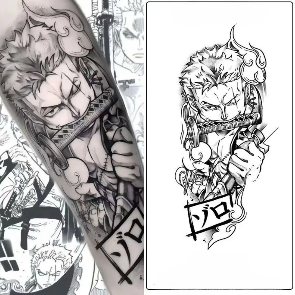 Tatuajes Temporales de Líneas Negras de One Piece, Diseño de Zoro, Resistentes al Agua, para Hombres y Mujeres, Decoración para Brazos, Piernas y Mangas
