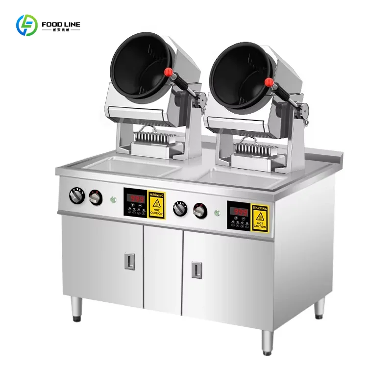 Customized Commercial Gas Electric Automatic Cooking Robot Stir Fryer 3 Head Burners Pot Rotate Machine Restaurant Hotel Kitchen