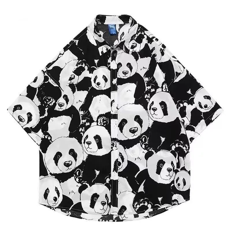 

Short sleeve Chinoiserie panda print shirt for female lovers loose and versatile outer blouse thin blouse