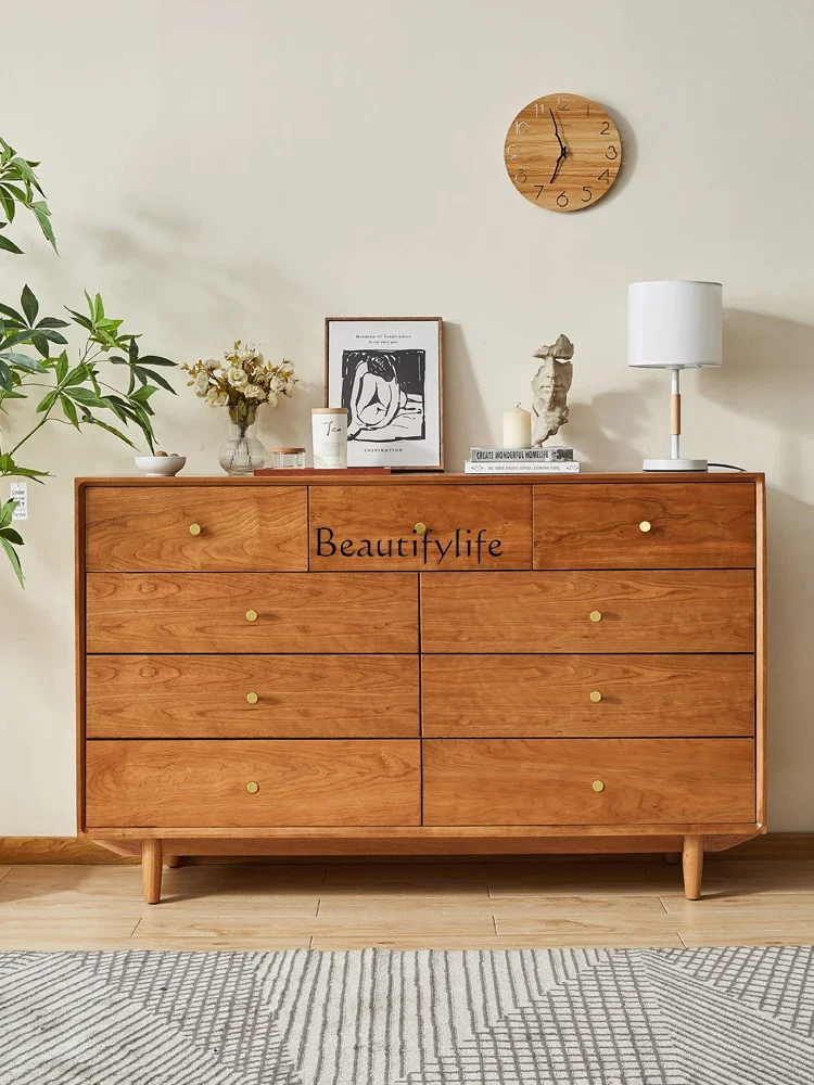 

12Solid wood cherry wood Japanese-style living room simple locker, bedside storage nine chest cabinet