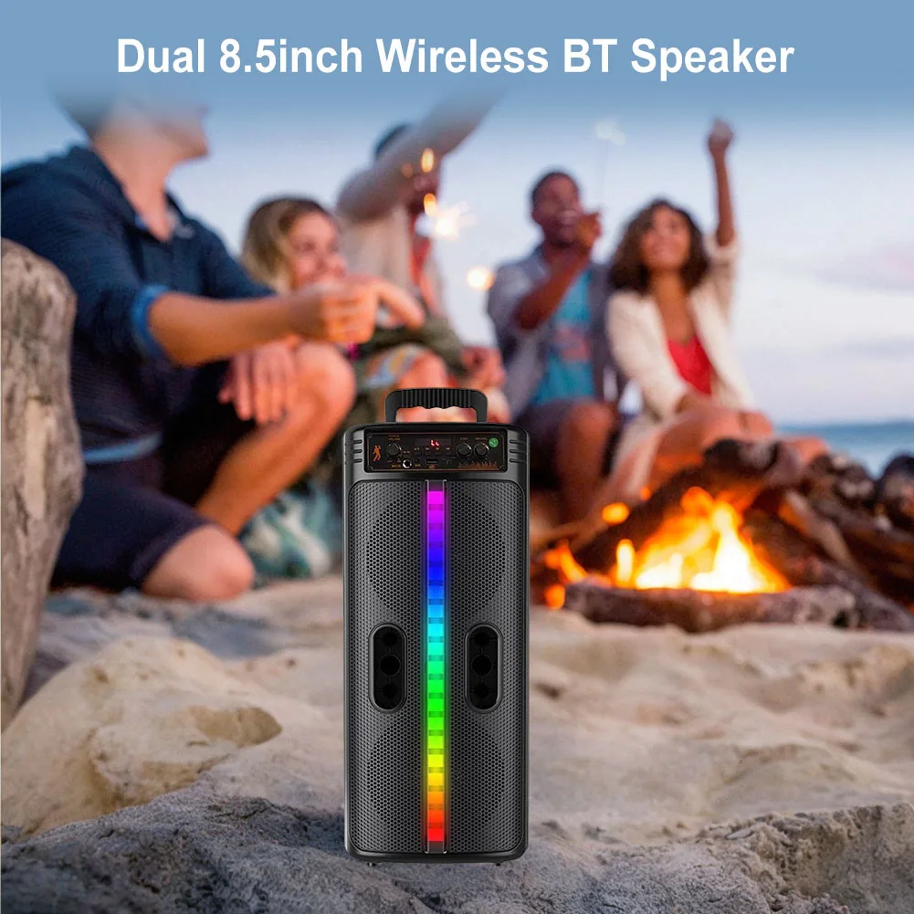 Tragbarer Bluetooth-Lautsprecher, Stereo-Lautsprecher, bunte Lichter, Doppel-Subwoofer, leistungsstarker Lautsprecher für Zuhause, Party, Reisen im Freien