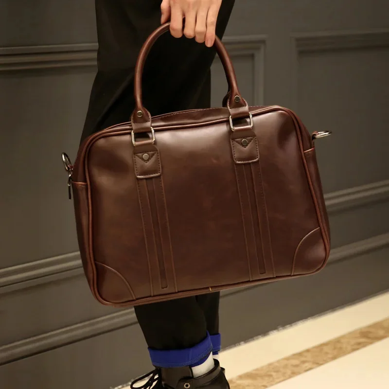 Vintage Large Capacity Briefcases Men Luxury PU Leather Handbag Document Business Male Crossbody Shoulder Office Laptop Bag