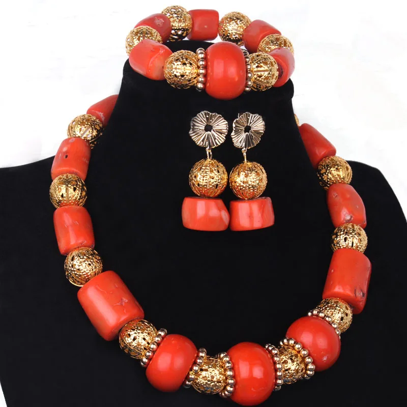 Ensemble de bijoux africains pour mariage, perles de mariée nigériennes, corail naturel, 12-28mm, livraison gratuite, 4 pièces