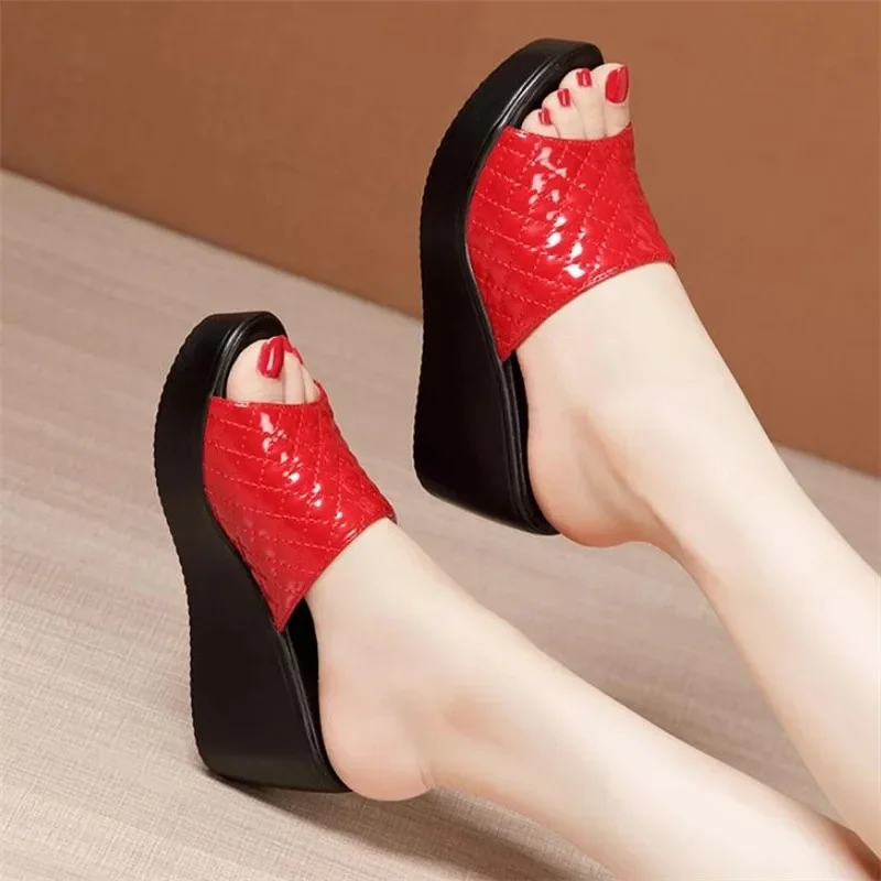 BEYARNESize 32-43 Fashion Platform Slippers Wedding Shoes  Summer High Heels Wedges Slides Women for Office Slippers