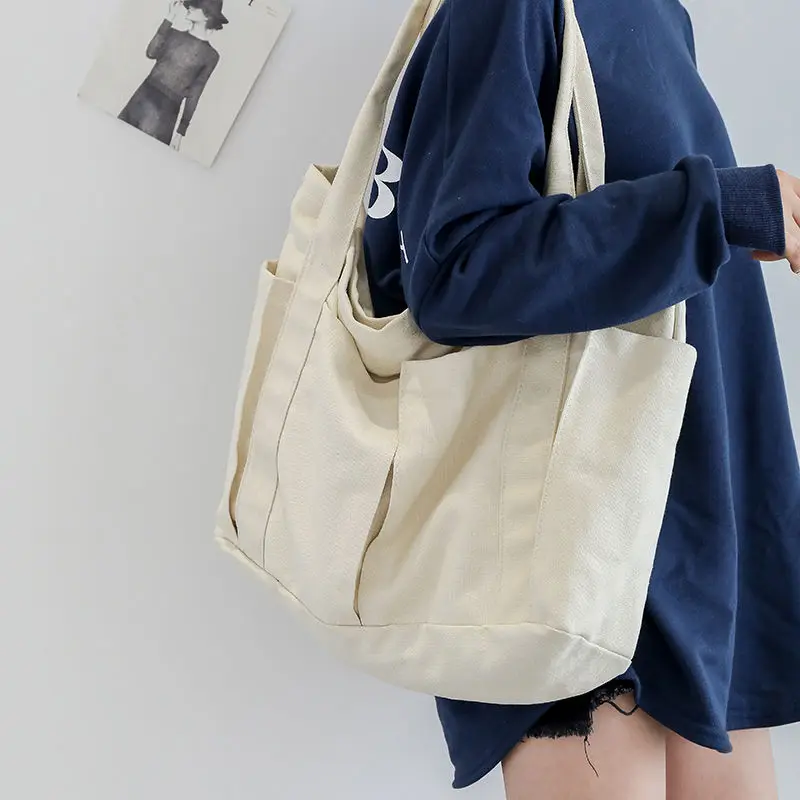 New Style Simple Tote Bag Durable Large Capacity Canvas Bag Female Mori Department All Students Class Female Bag