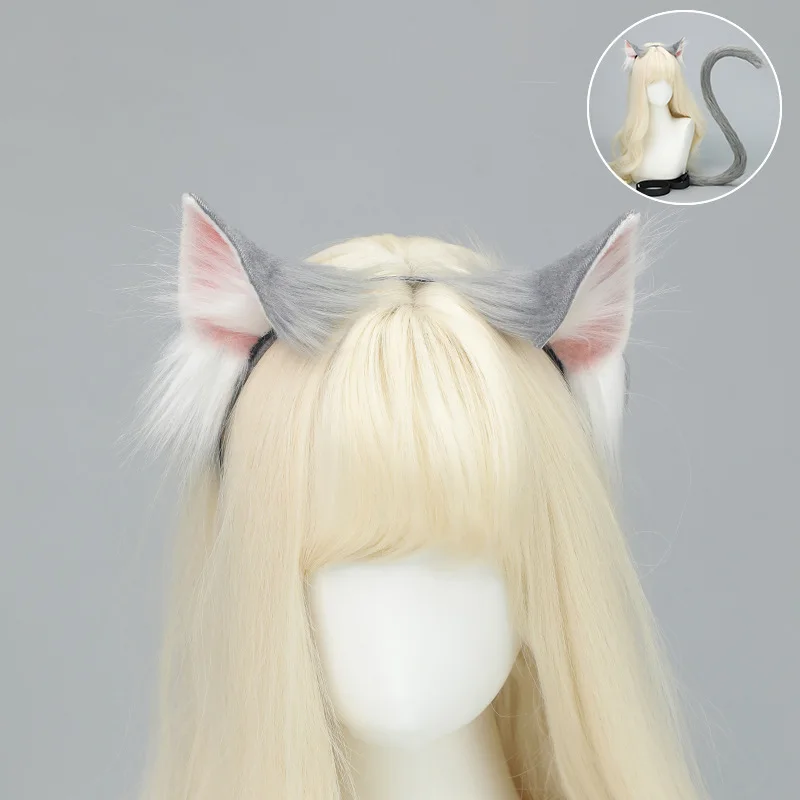 Simulation Tier Ohr Katze Stirnband Handgemachte Plüsch Cos Requisiten Comic-Con Kopfschmuck Katze Schwanz Set