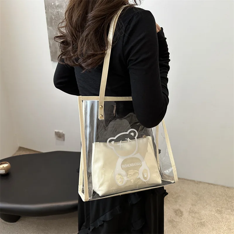 

Fashionable Transparent For Women New Leisure Jelly Beach Minimalist Commuting Shoulder Tote Bag