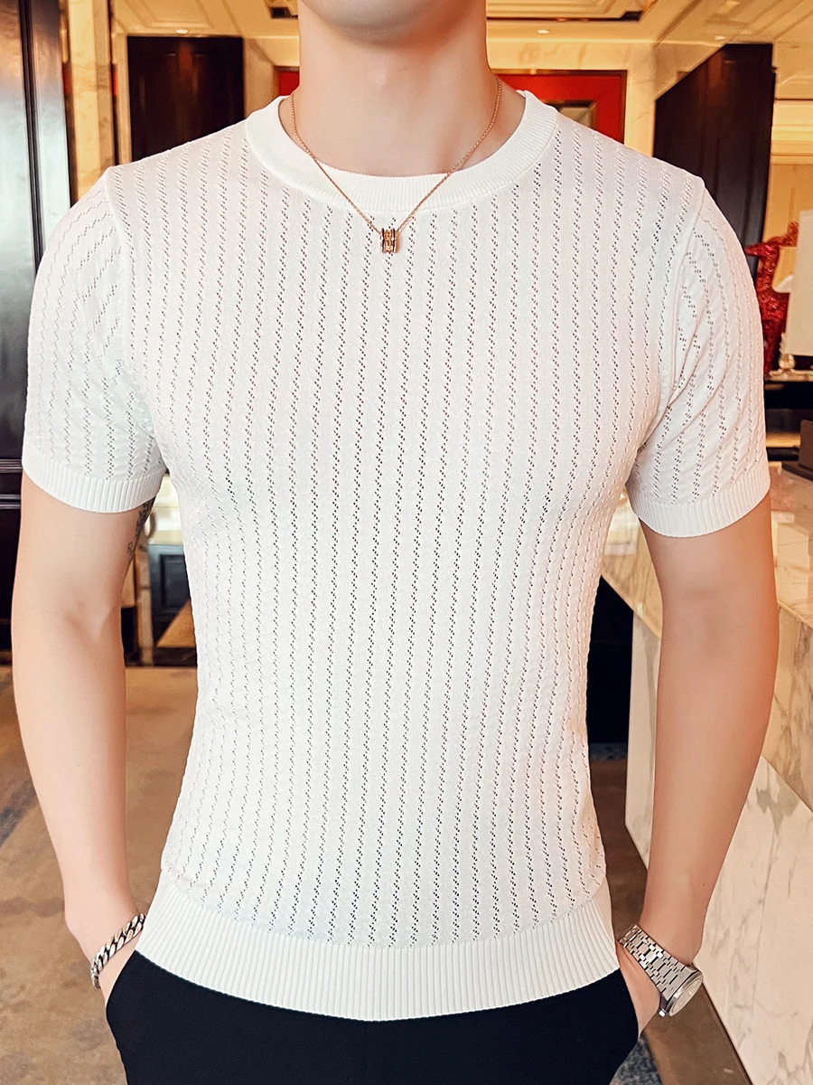 

Spring Autumn Men's ort Sve Knitted irt Thin f Sve round Ne T-irt Slim Fit f Sve Sweater Casual Sle