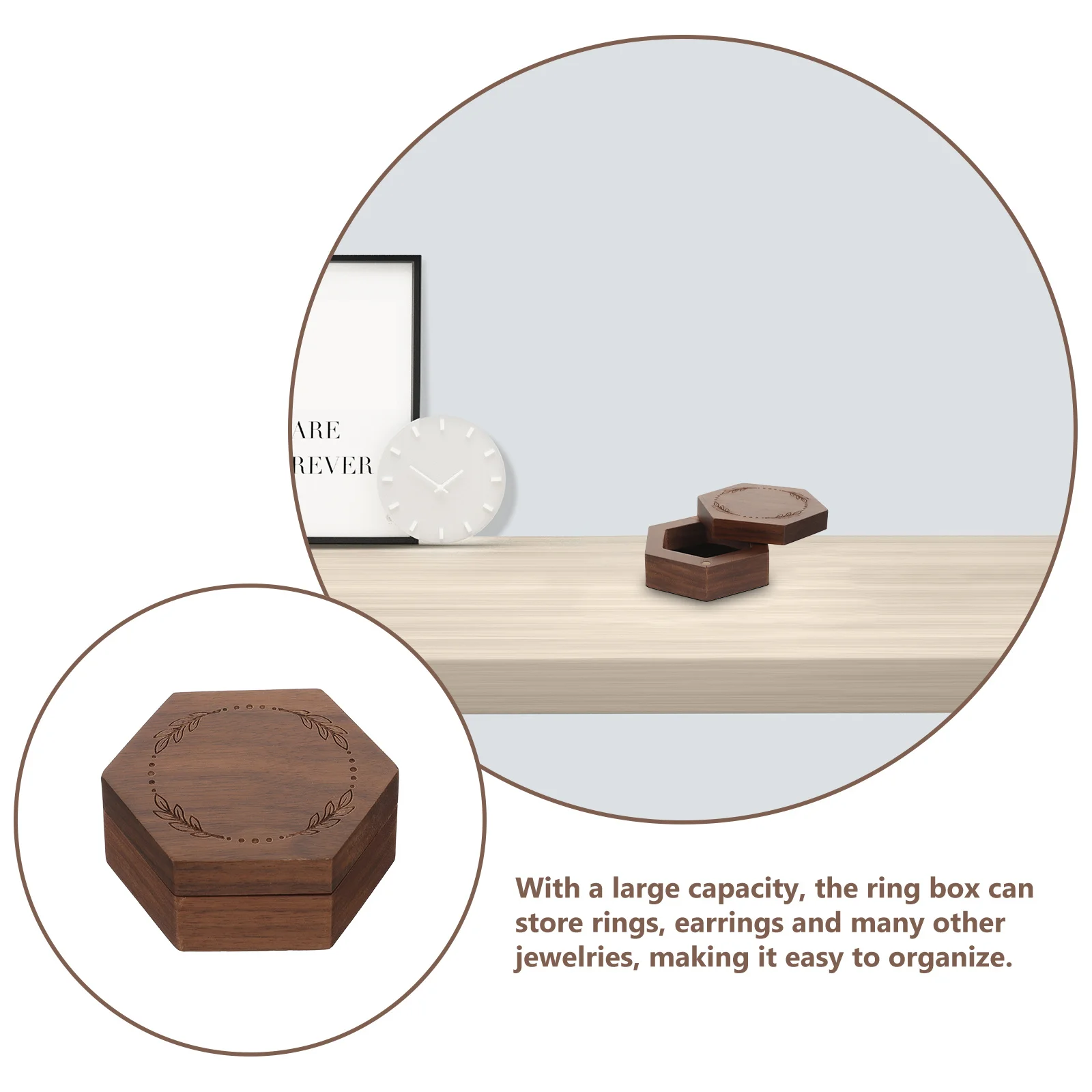 

Wood Ring Box Large Capacity Portable Wedding Ring Case Rustic Style Jewelry Storage Holder Jewelry Box for Rings