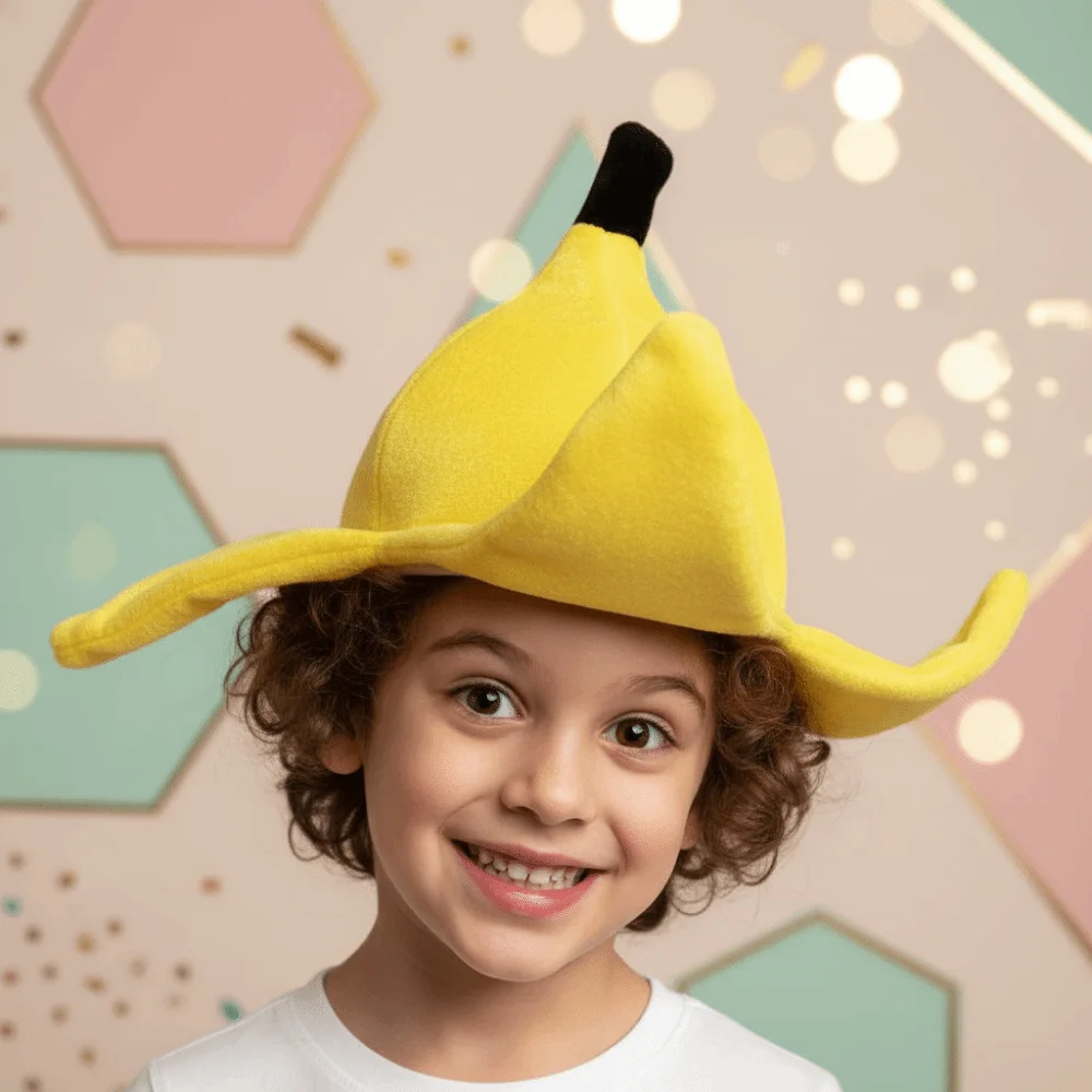 Soft Fabric Banana Hat Vibrant Yellow Design Comfortable Elastic Fit Funny Fruit Headgear Lightweight Breathable Lining