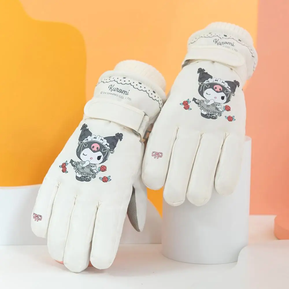 Sanrioed Kawaii My Melody Plush Ski Gloves Kuromi Cinnamoroll Touch Screen Anime Winter Thicken Warm Gloves Water Proof Gift