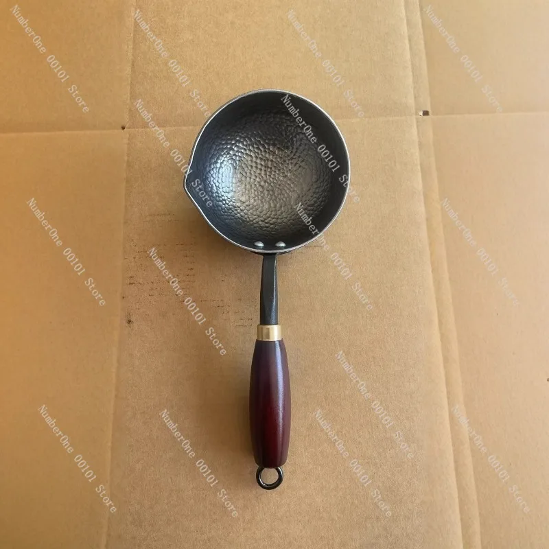 Home Kitchen Mini Cast Iron Oil Pouring Pot Long Handle Thickened Round Bottom Small Iron Wok Hot Oil Ladle for Chili Drizzle