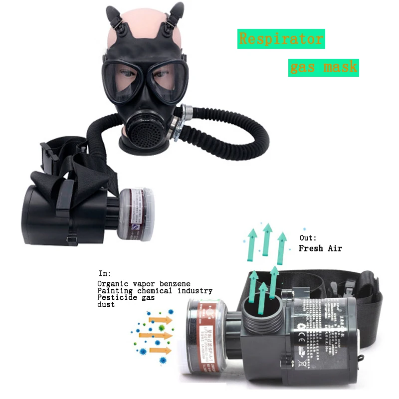 Type 87 Rubber Full Face Gas Mask Portable Electric Air Supply Rechargeable Long Tube Respirator Mask And Filter Accessories