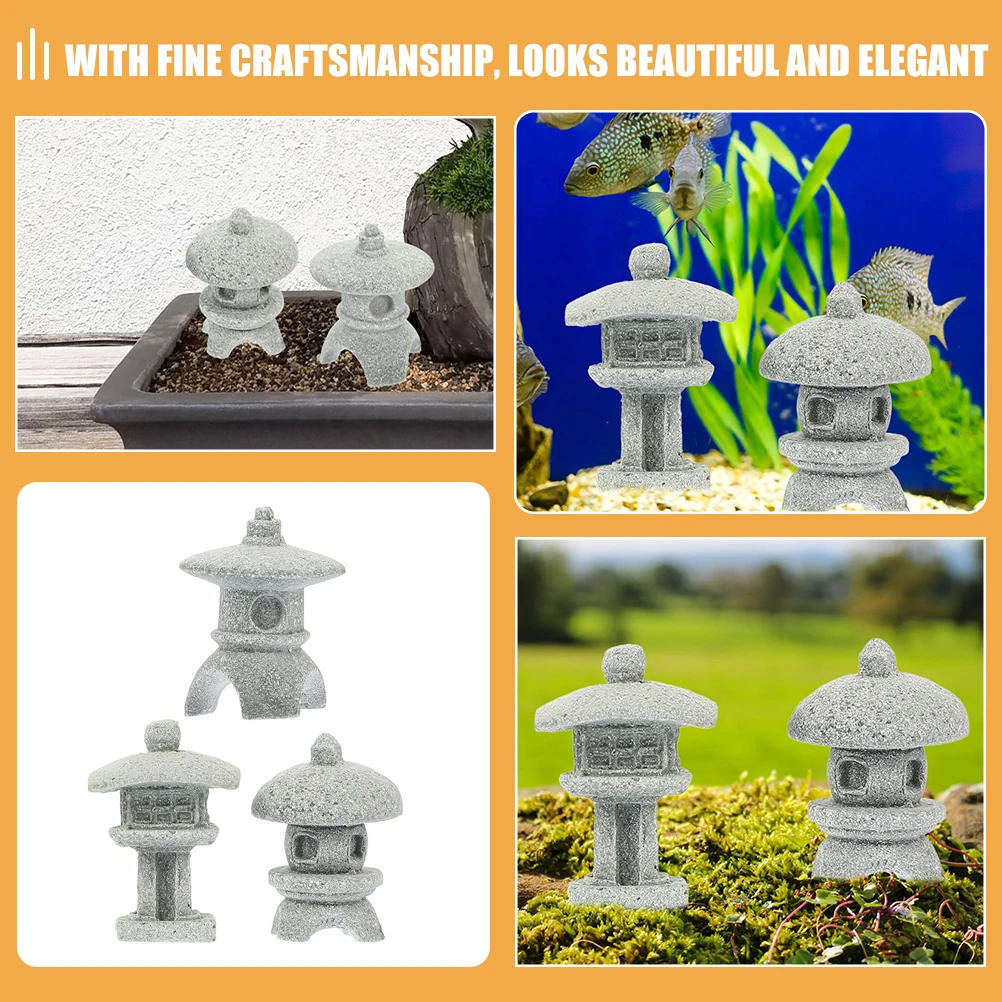 

6 Pcs Lantern Stone Statue Zen Garden Decor Fish Tank nament Grey Simulated Pagoda Figurine Gardening Resin Craft Lightweight