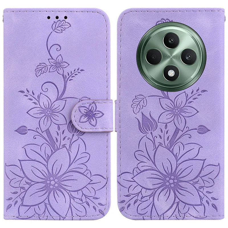 Wallet Bags Flip Cover Flower Case For OPPO Reno12 F 5G FS Reno 12 Pro 12F Reno12F Coque Magnetic Leather Phone Cases Lily 2024