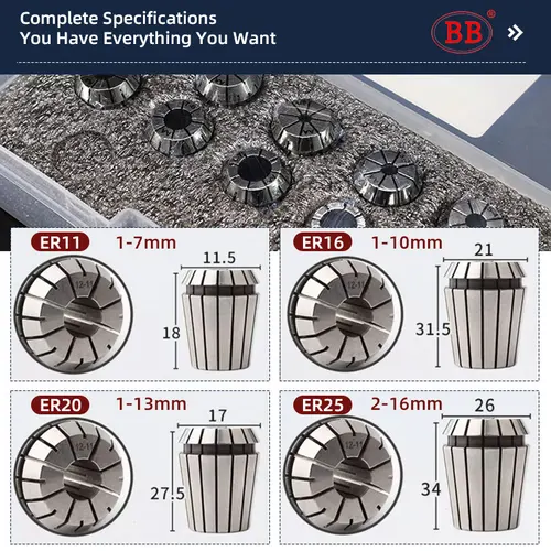 Imagen 2 del producto BB ER Collet Set ER11 ER16 ER20 ER25 AA portaherramientas CNC de alta precisión, portaherramientas de resorte