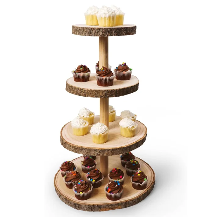 

Оптовая деревянная 4-х уровневая деревенская подставка для кексов Деревянная десертная башня для вечеринок и мероприятий