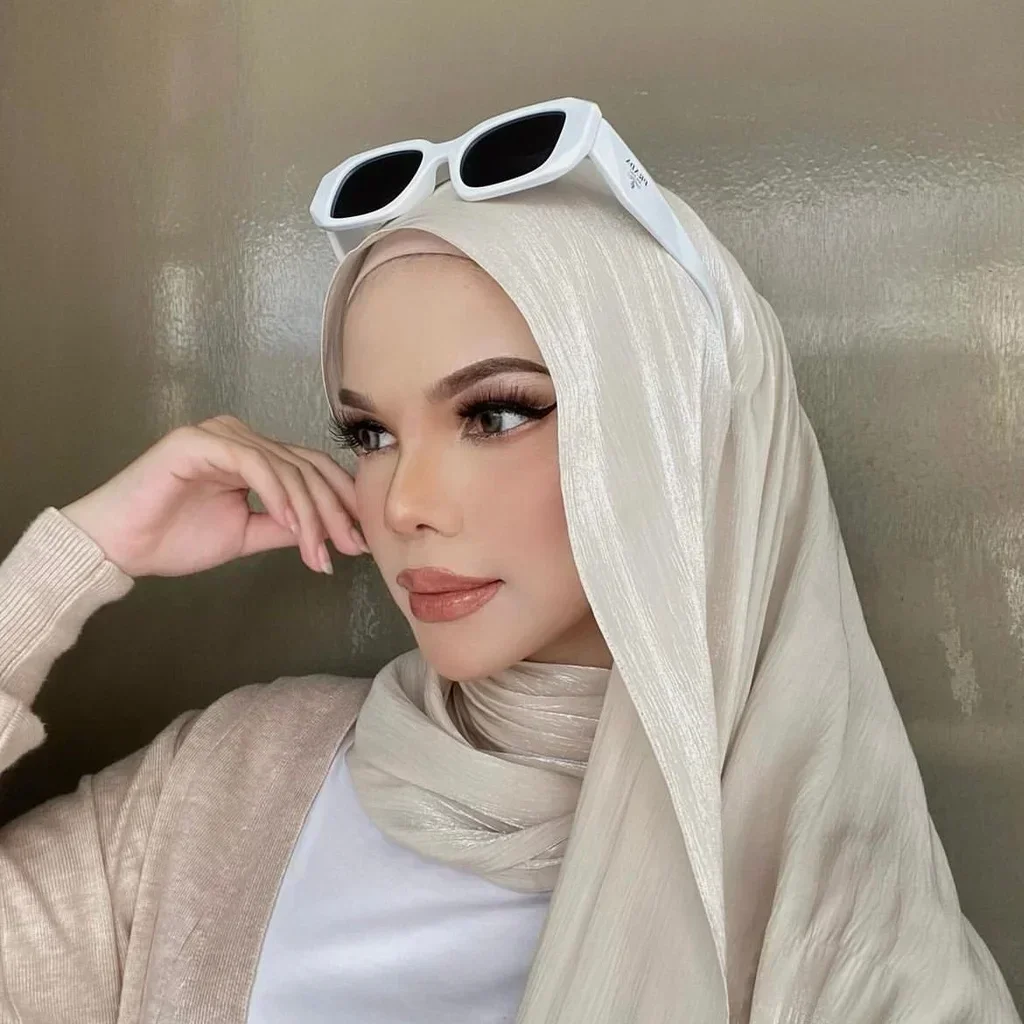 Muslim Fashion Hijab Scarf Head Scarf Headwraps For Muslim Women Head Wrap Islamic Shimmer Silk Shawl Luxury scarfs 180*70cm