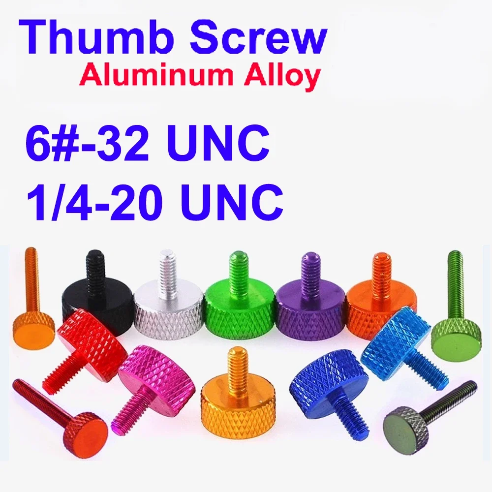 

6#-32 1/4-20 UNC GB835 Colorful Aluminum Knurled Thumb Screws Flat Head Hand-Tighten Hatching Screw