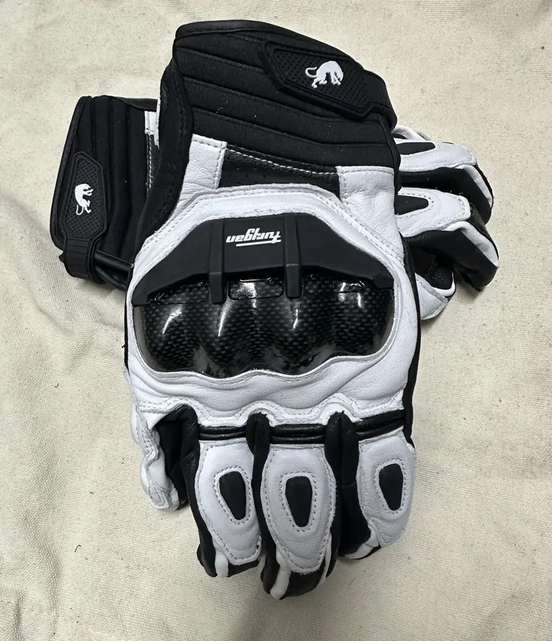 Men's Black Racing Motorcycle Gloves Genuine Leather White Road Riding Touch Screen Summer Winter Motorbike Team Gloves