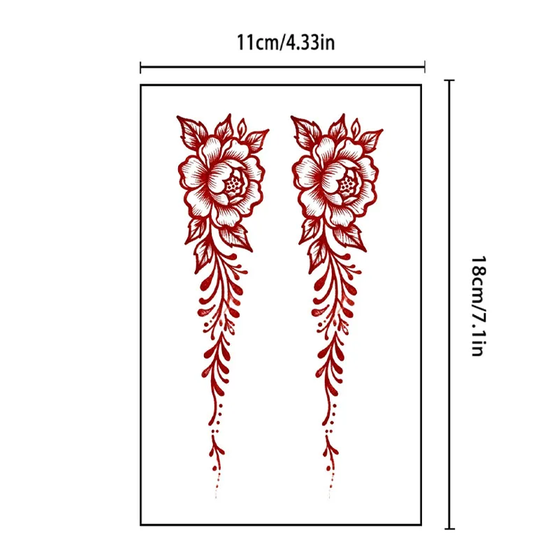 1P ملصق وشم مؤقت على شكل زهرة الفاوانيا الحمراء، مقاوم للماء والعرق، وشم مزيف، نمط زهرة فنية مرسومة يدويًا.