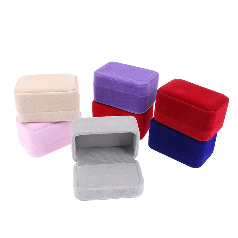 1PCS Portable Travel Wedding Jewelry Case Storage Organizer Luxury Square Velvet Couple Double Ring Box Gift Packaging Box