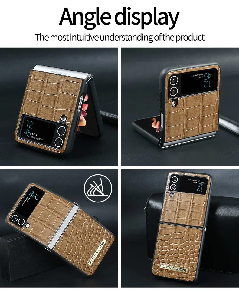 Einfarbige High-End-Textur, geeignet für Geschäftsleute, PU-Leder-Handyhülle für Samsung Galaxy Z Flip 5, 4, 3, Hülle