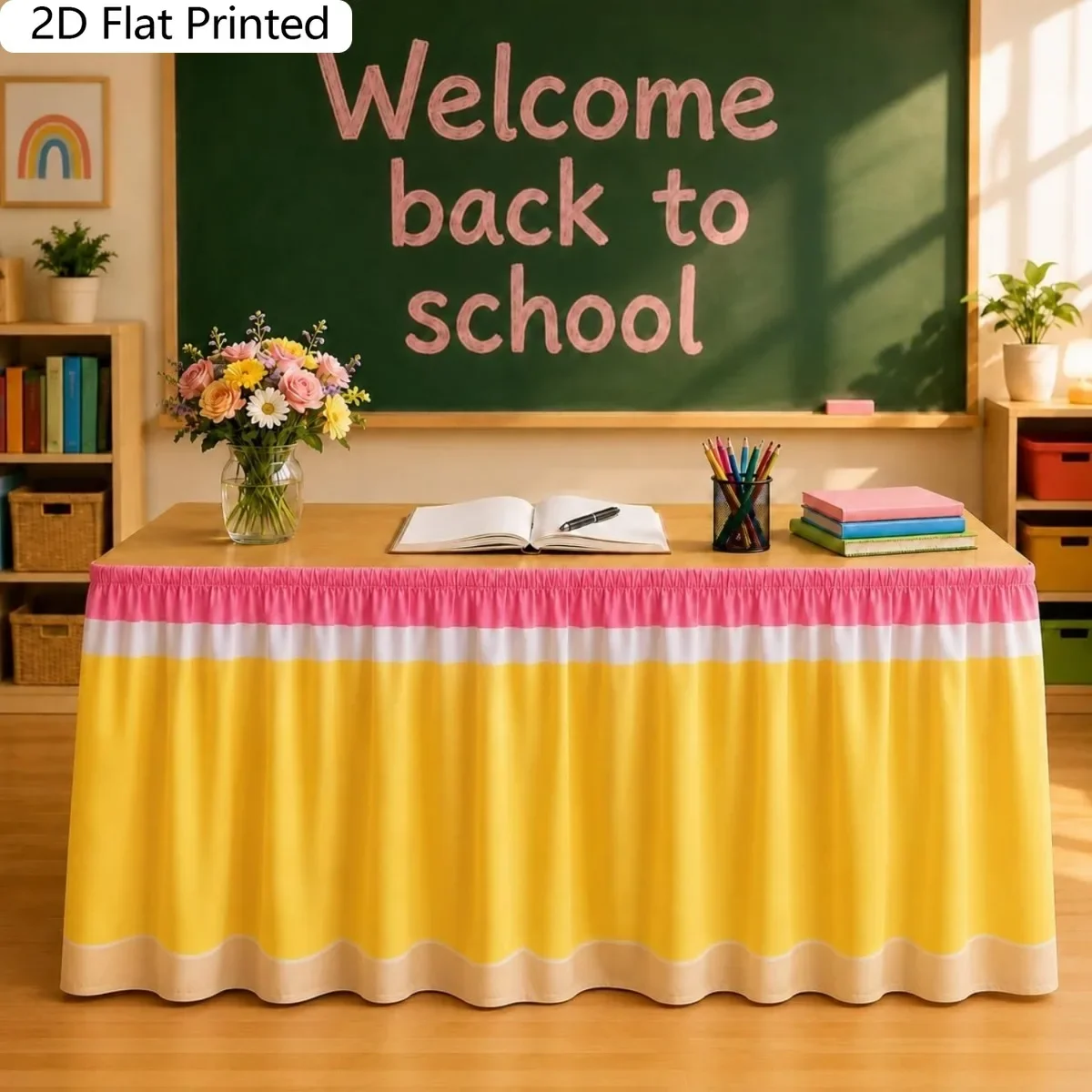 1. PC table skirt tablecloth 2D plane printing - Pencil table skirt fabric, teacher's desk skirt