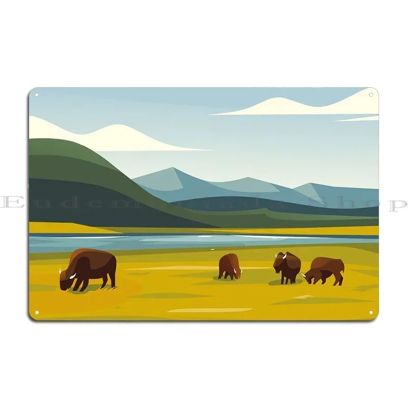 Yellowstone Bison Herd Metal Sign Mural Cinema Bar Decoration Create Tin Sign Poster