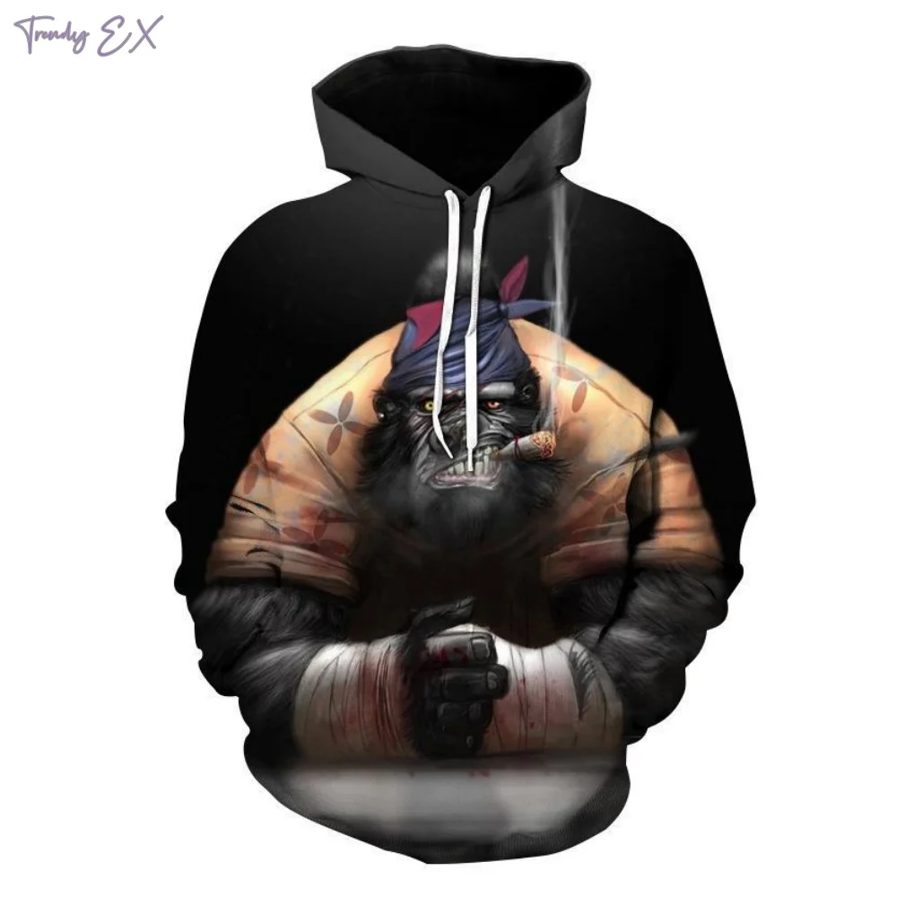 Sweatshirts for Men 3D Animal Gorilla Print Casual Men's Hoodies Street Sports Kangaroo Pocket Design Fall Hooded Sweatshirt Man