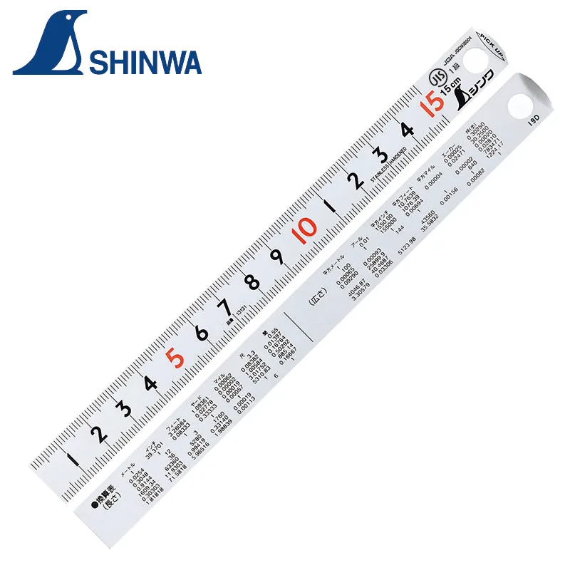 Japanese SHINWA Penguin High Precision JIS Industrial Grade Etching Stainless Steel Ruler Warping Head 1PCS