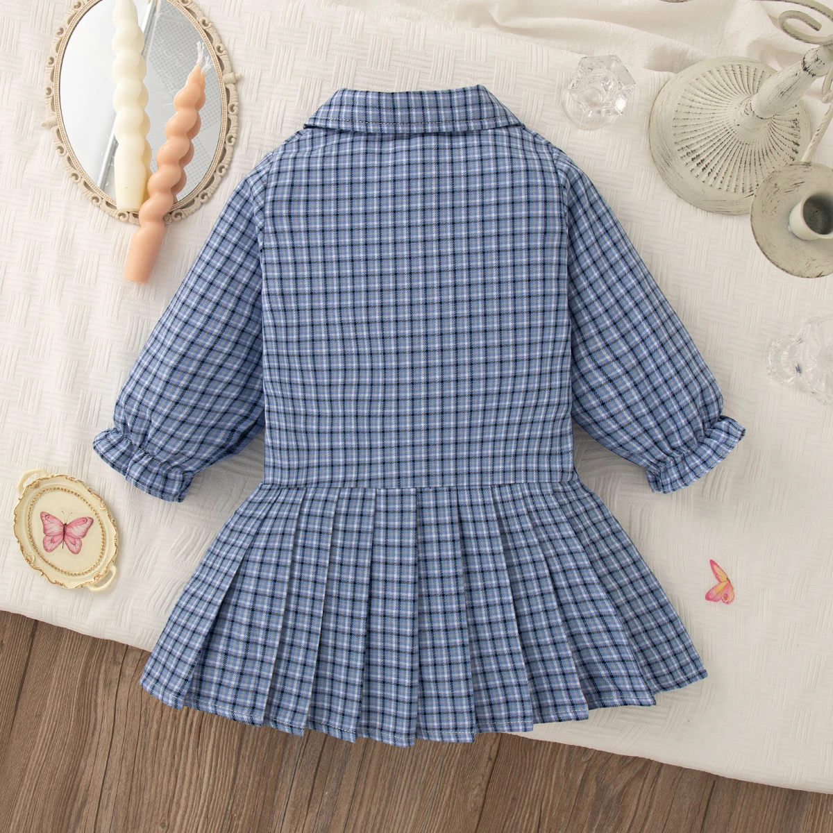 Baby Girl Dress Spring And Autumn Long Sleeves Solid Color Plaid Bow Pattern Girls Dresses Cute And Simple Baby Girl Clothing